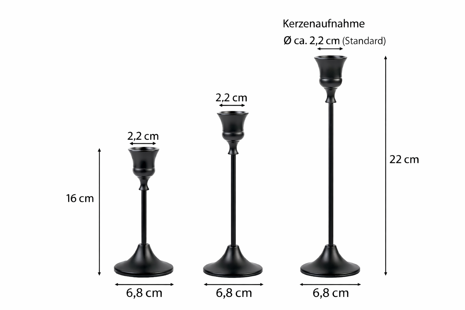 Minimalistisches 3er-Set Kerzenhalter aus Metall – Schwarz