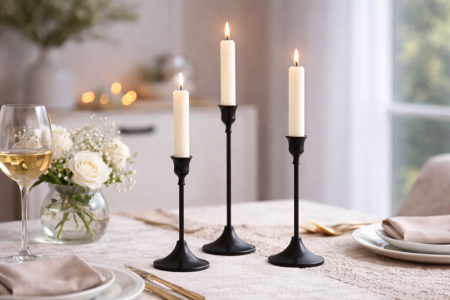 Minimalistisches 3er-Set Kerzenhalter aus Metall – Schwarz