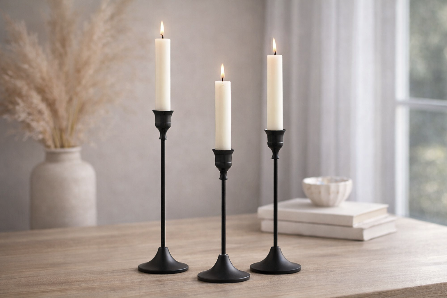 Minimalistisches 3er-Set Kerzenhalter aus Metall – Schwarz